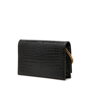 Saint Laurent Small Croc Embossed Leather Monogram Kate Tassel Crossbody