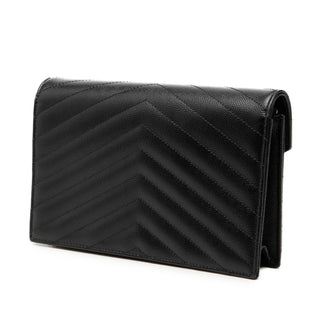 Saint Laurent Grain De Poudre Chevron Cassandre Envelope Chain Wallet