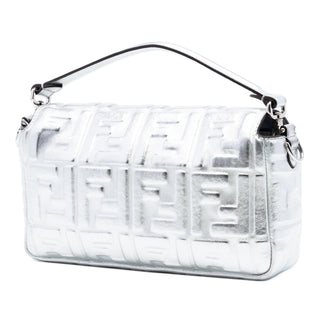 Fendi Medium Metallic Leather Embossed FF Baguette Satchel