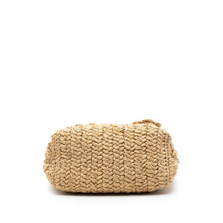 Miu Miu Raffia Floral Applique Crystal Chain Satchel