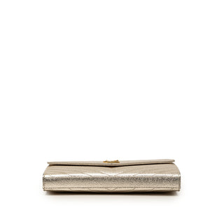 Saint Laurent Metallic Grain De Poudre Matelasse Chevron Monogram Chain Wallet