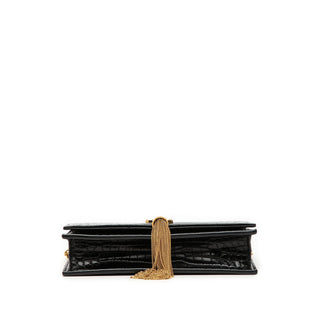 Saint Laurent Small Croc Embossed Leather Monogram Kate Tassel Crossbody