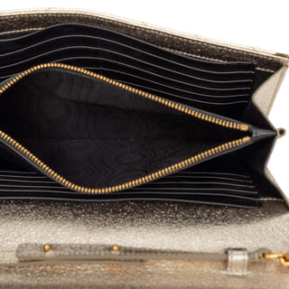 Saint Laurent Metallic Grain De Poudre Matelasse Chevron Monogram Chain Wallet