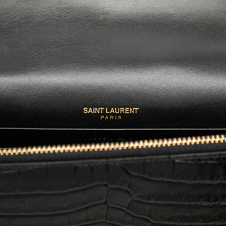 Saint Laurent Small Croc Embossed Leather Monogram Kate Tassel Crossbody