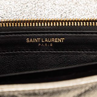 Saint Laurent Metallic Grain De Poudre Matelasse Chevron Monogram Chain Wallet