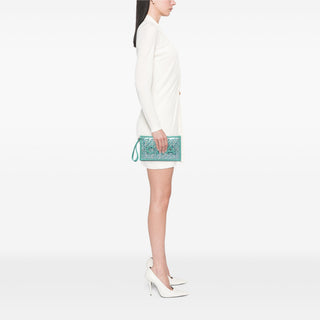 Chanel Quilted Tweed PVC Logo Wristlet Clutch