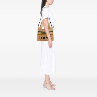 LOEWE Paulas Ibiza Medium Raffia Striped Font Tote