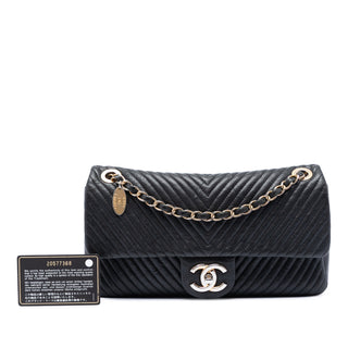 Chanel Medium Chevron Wrinkled Calfskin Medallion Charm Flap