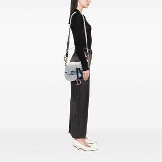 Dior Perforated Oblique Embossed Calfskin Saddle Bag