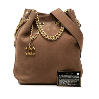 Chanel Small CC Quilted Suede On My Shoulder Drawstring Bucket Bag
