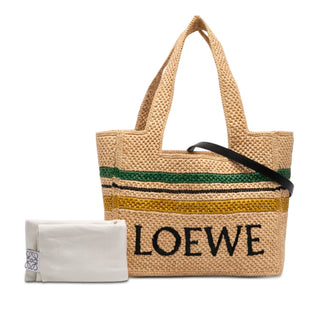 LOEWE Paulas Ibiza Medium Raffia Striped Font Tote