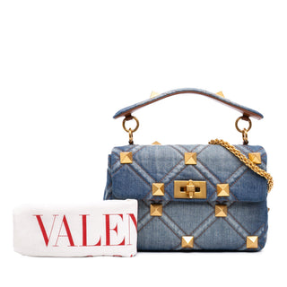 Valentino Medium Denim Roman Stud Satchel