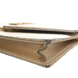Saint Laurent Metallic Crackled Chevron Calfskin Monogram Envelope Chain Wallet