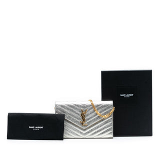 Saint Laurent
Metallic Chevron Monogram Chain Wallet